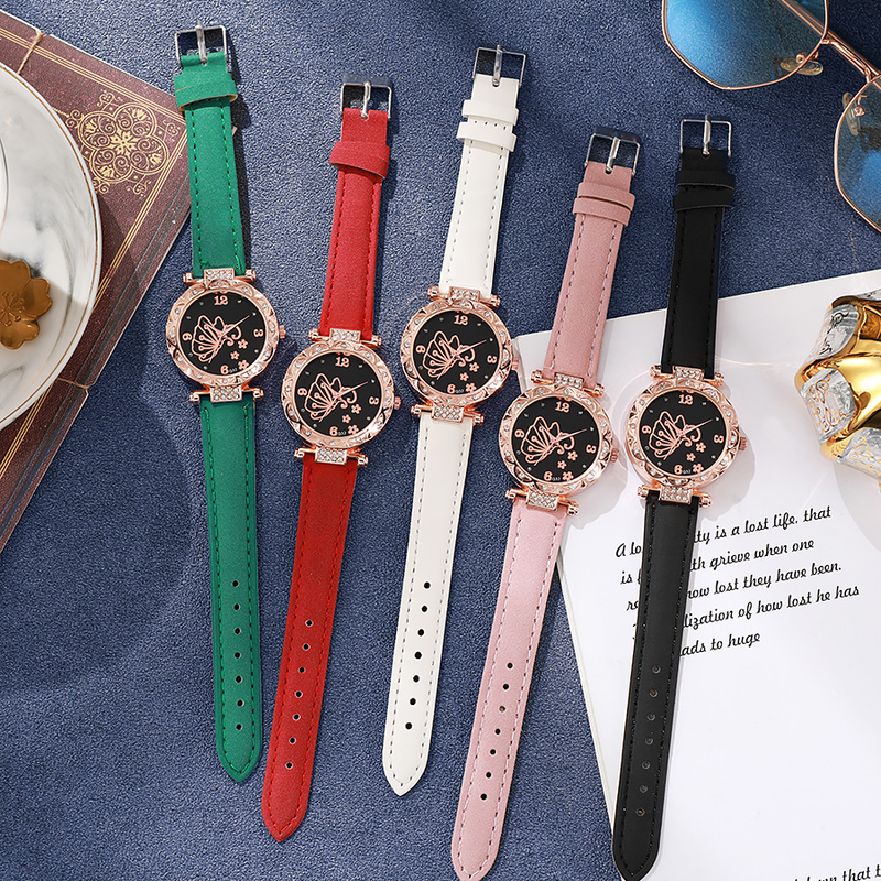 Diamond embellished lace temperament watch butterfly flower pattern frosted belt women's quartz wristwatch low price_voghion.com