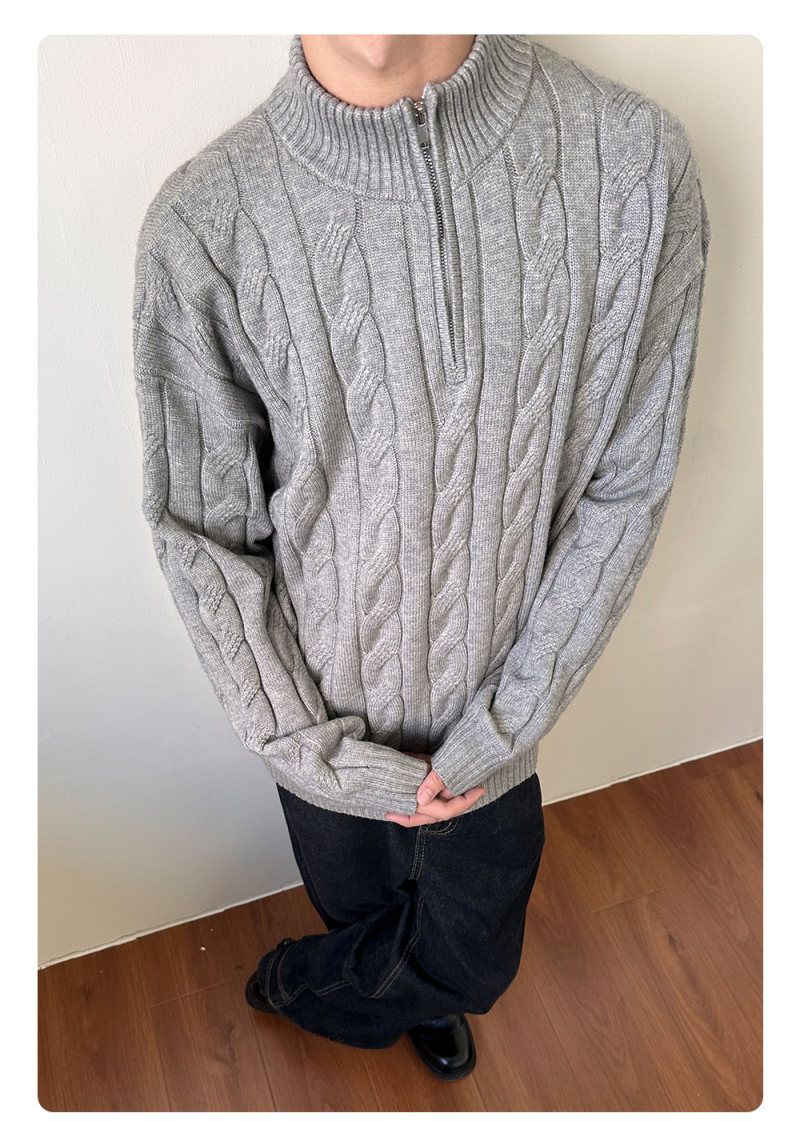 Classic Cable Knit Sweater - Men's & Women's Quarter-Zip Pullover, Vintage-Inspired Textured Design, Fall & Winter Layering Essential_voghion.com