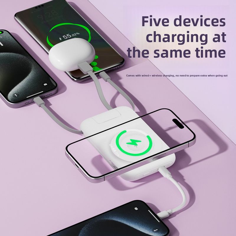 Nouvelle batterie externe magnétique sans fil 3-en-1 de 10 000 mAh avec charge rapide 22,5 W et support portable à quatre fils intégré._voghion.com