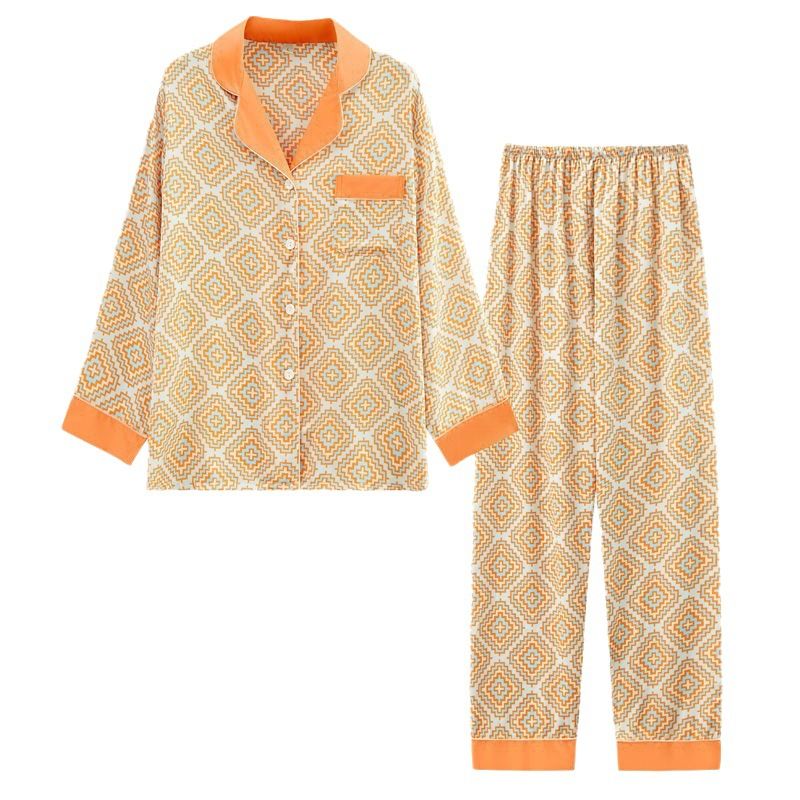 Dúo elegante de pijamas de seda helada a cuadros: ultrafino, ideal para un sueño veraniego con estilo._voghion.com