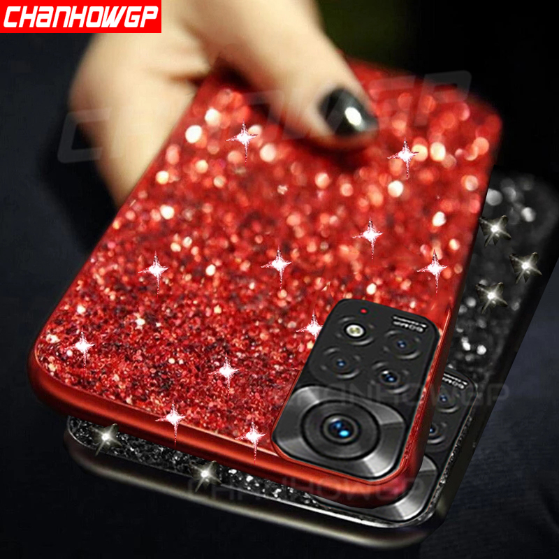Lüks Glitter Kaplama Yumuşak Silikon Kılıf Xiaomi Redmi Için Not 11 10 Pro 11S 10S Poco X3 NFC Pro Bling Pullarda TPU Arka Kapak_voghion.com