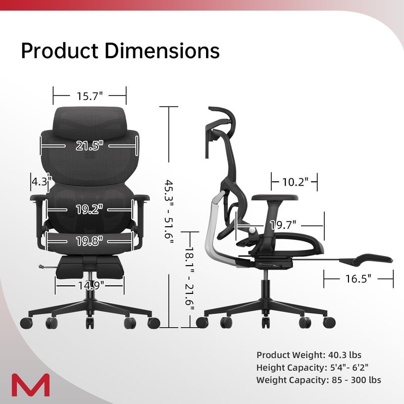 Q3-MT Ergonomic Office Chair With Footrest Home Office Ergonomic Chair With Soft Rubber Lumbar Support Extra Large 2D Headrest & 3D Armrest 140° Tilting Mesh Computer Chair_voghion.com