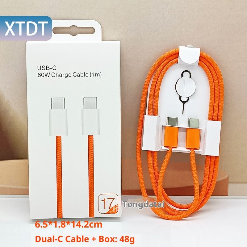 Digitex Suitable For 17 IPhone 15 16 Series 60W Nylon Braided Orange Fast Charging Dual Type-C Data Cable_voghion.com