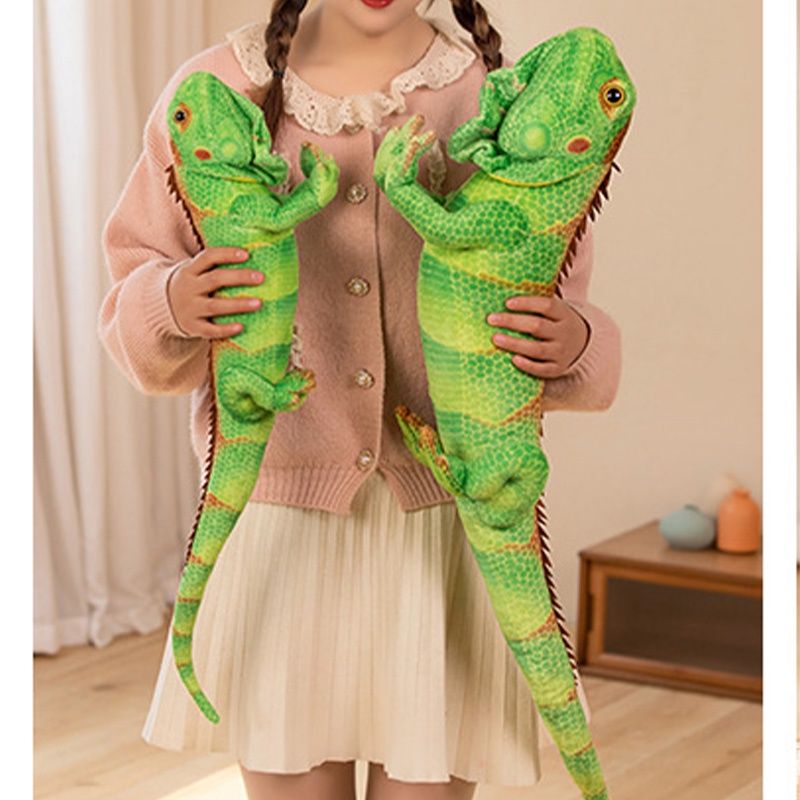 Realistisches Plüschtier Chamäleon Eidechse für Kinder und als Requisite für Fotografie-Lehrgänge Kurzplüsch, PP-Baumwollfüllung, 65 cm x 95 cm, grüne Farbe_voghion.com