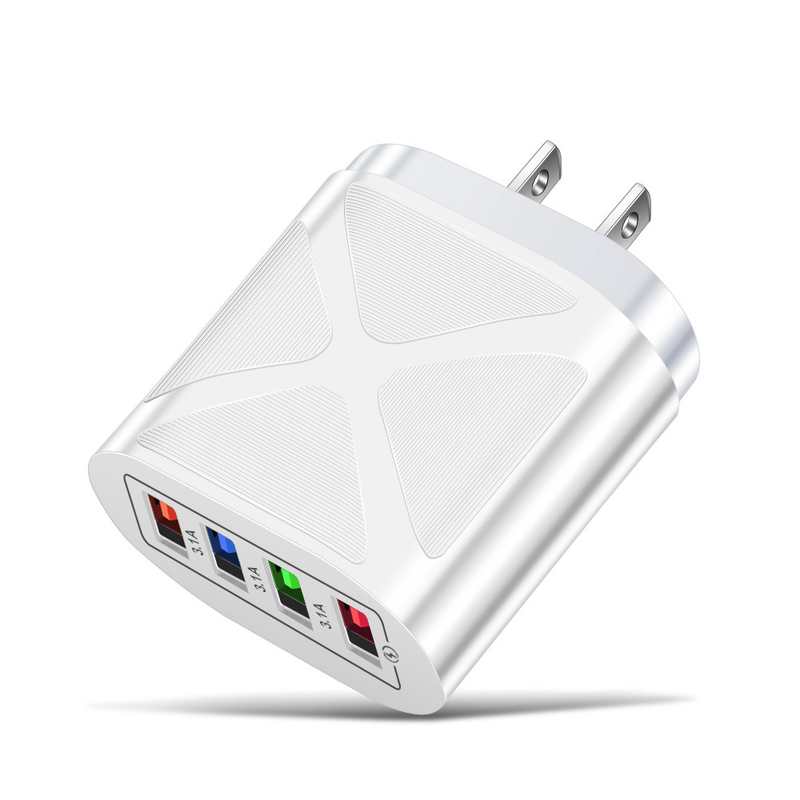 Chargeur de téléphone portable Music Festival Luminous 4USB Tête de charge de voyage 3A Chargeurs standards américains, européens et britanniques_voghion.com