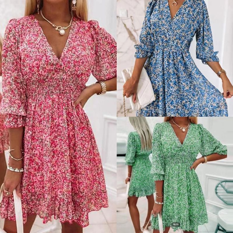 Women's Floral Dress, Short Sleeved Bohemian Dress_voghion.com