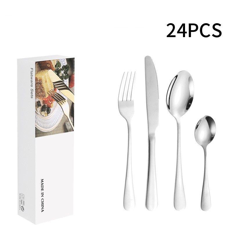 Service de table en acier inoxydable 24 pièces pour 6 personnes, vaisselle occidentale d'hôtel couteau à steak fourchette cuillère boîte-cadeau_voghion.com