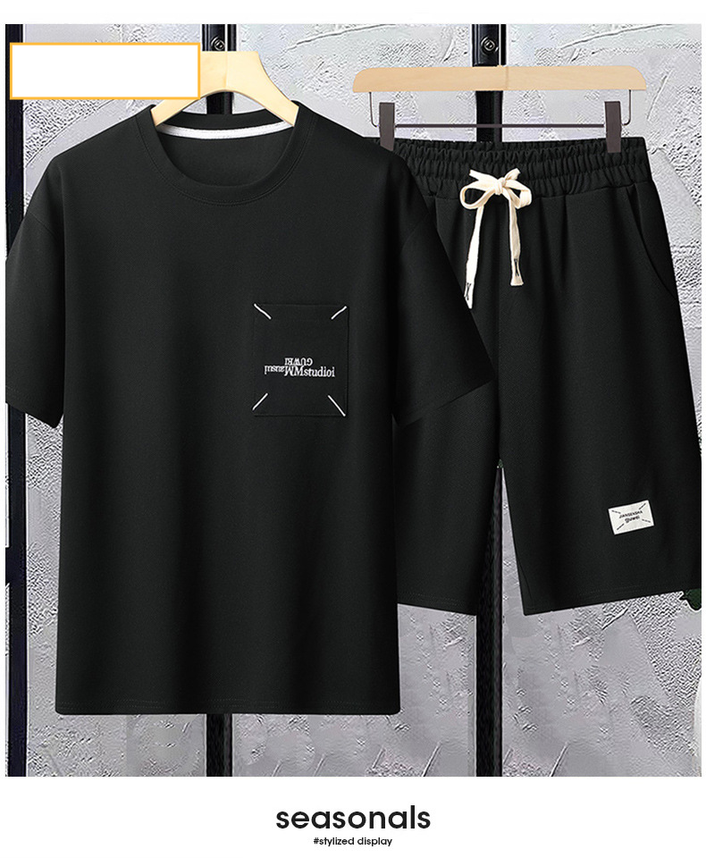 Men's Clothing Summer men's suit loose large size T shirt style casual sports short sleeved shorts a complete set of running sports trend_voghion.com