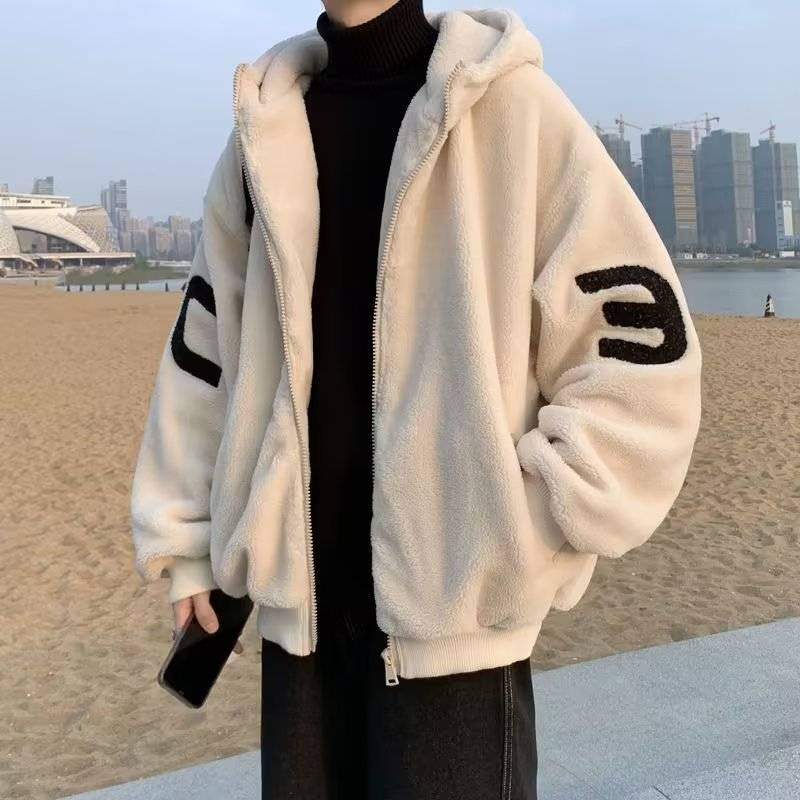 Herretøj vinter bomuldstøj herre trendy mærke ins Hong Kong-stil lammeuld fortykket frakke herre løs hundrede stykker_voghion.com