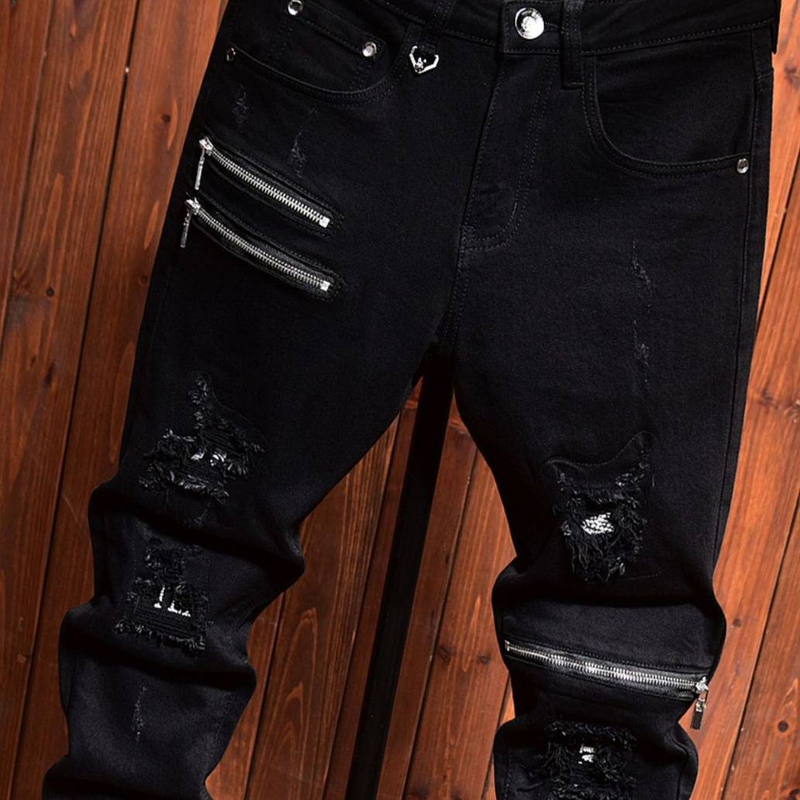 Men's Clothing High End Jeans For Men Autumn And Winter All Match Trendy Black Elastic Slim Fit Zipper Trousers_voghion.com
