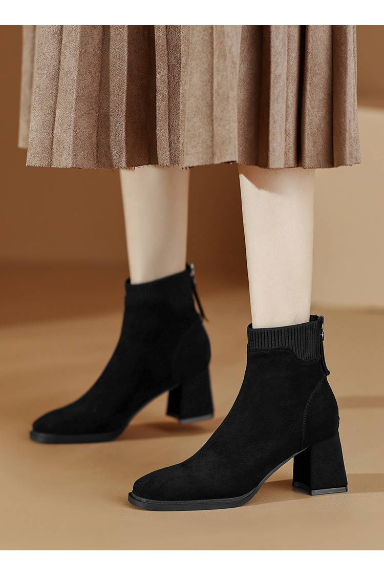 Cameido 2024 New High-heeled Boots, British-style Chunky-heeled Ankle Boots for Autumn and Winter, Fleece-lined Slim Boots for Autumn and Winter_voghion.com