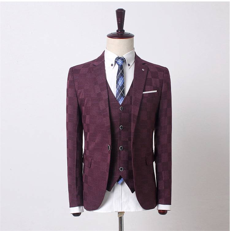 3-teiliger Herrenanzug, Anzug mit Karomuster, Maßanzüge, Herren Business, Casual, Slim Fit Bräutigam Bräutigam Hochzeitskleid (Oberteil, Hose, Weste)_voghion.com