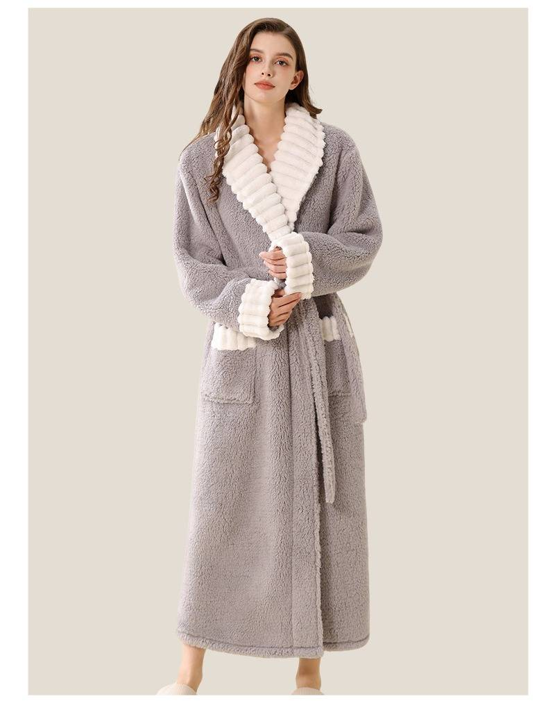 Accappatoio invernale lungo in pile da donna con soffice e soffice peluche, ideale per dormire e rilassarsi (viola, verde, grigio, marrone) - M/L/Xl_voghion.com