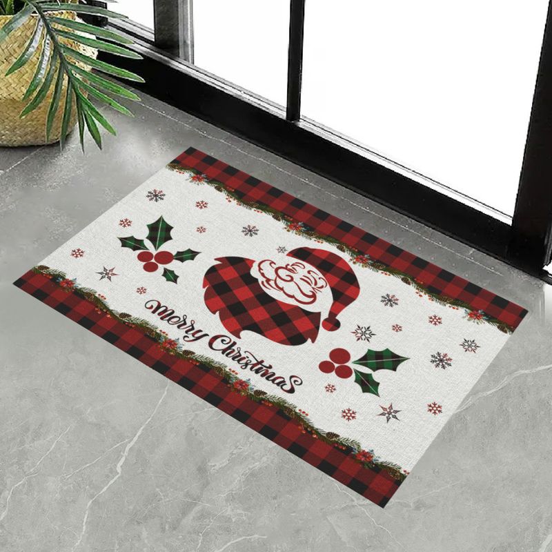 Felpudo navideño - Alfombra antideslizante de terciopelo de cristal para decoración del hogar, sala de estar, baño y entrada - Diseños festivos_voghion.com
