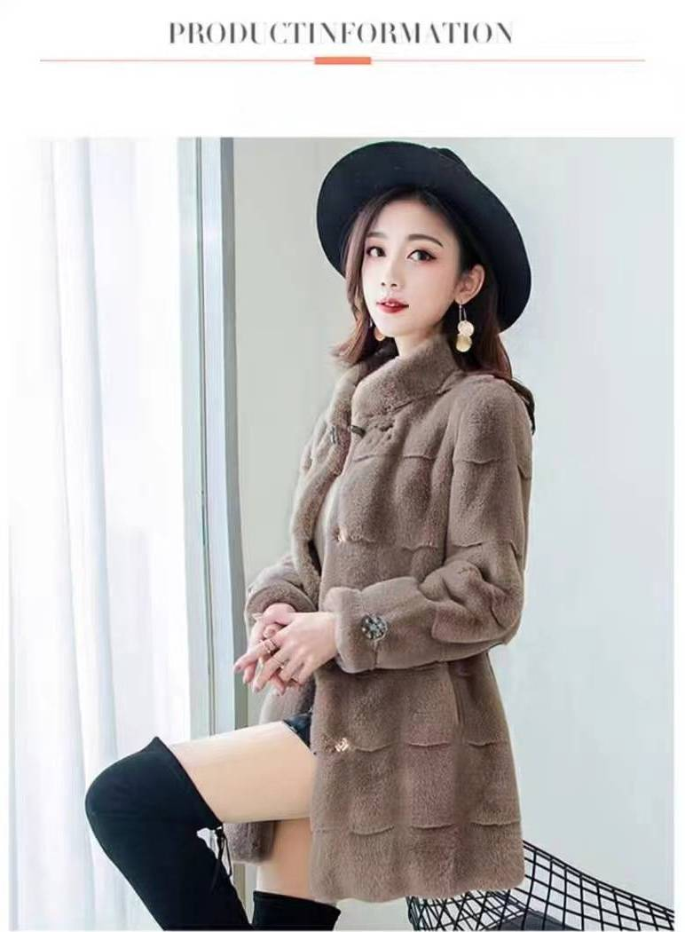 Abbigliamento da donna Autunno e Inverno Nuovo stile Cappotto in vera pelliccia di visone Cappotto da donna in pelliccia di visone danese aderente di media lunghezza_voghion.com