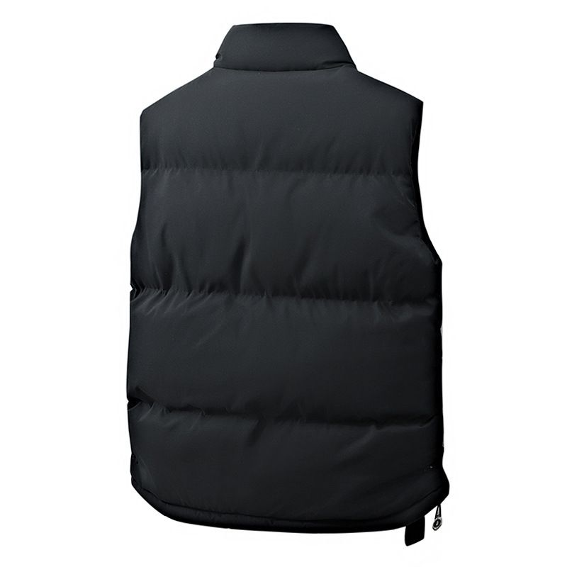 Unisex-Weste mit Stehkragen – Leichte, ärmellose Winter-Pufferjacke mit Reißverschluss und Kordelzug (M-4XL, Schwarz/Grau/Creme)_voghion.com