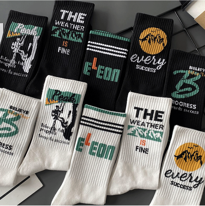 Socken Herren Langarm Herrensocken Brief Anti-Geruch Vielseitig Trendig Mittelarm Herbst und Winter Studentensport_voghion.com