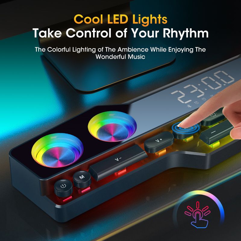 Bluetooth 5.0-luidspreker Home Kleurrijke LED-lamp FM-radio Game Gomputer-luidspreker 4D HiFi-temperatuurwekker Bluetooth-luidsprekers_voghion.com
