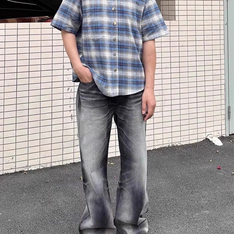 Jeans a gamba dritta, vestibilità comoda, stile High Street, vintage, lavati, per uomo e donna | Pantaloni in denim Cleanfit A-Line | Stile retrò invecchiato_voghion.com