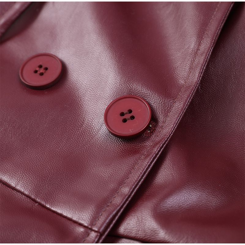 Casaco longo de couro sintético estilo britânico elegante para mulheres - corte slim com cinto, abotoamento duplo, chique urbano_voghion.com