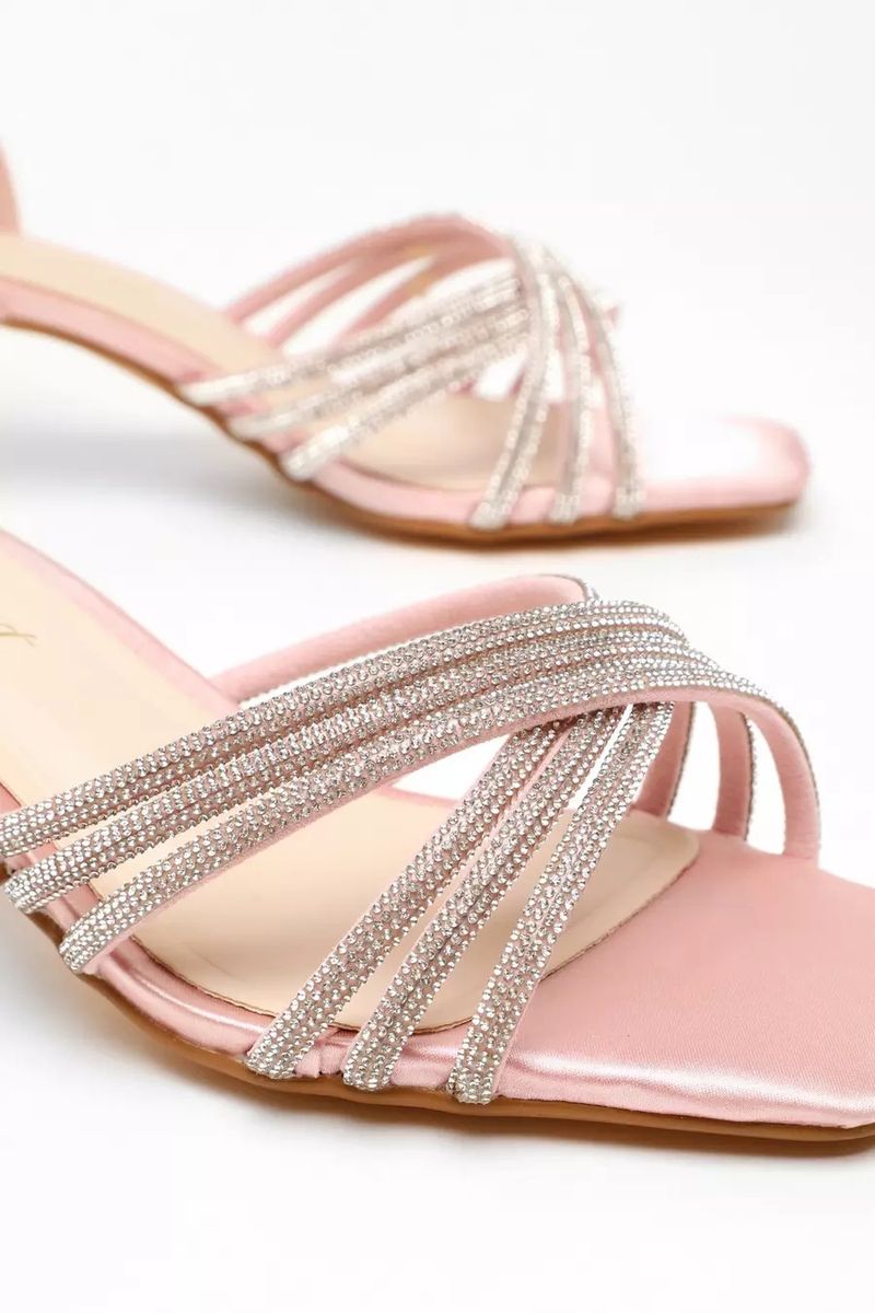 Fashion diamond strap sandals small short heels open toe small square head high heels sandals_voghion.com