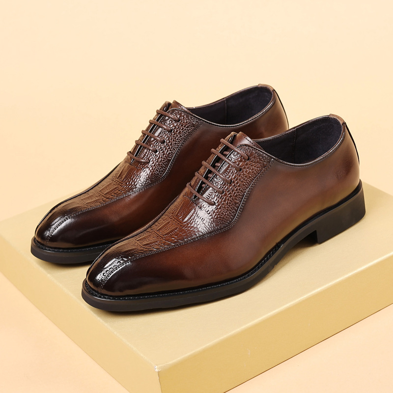 Suitable For All Seasons Summer New Brogue Business Formal Genuine Leather Crocodile Pattern Groom Wedding British Style Men's Shoes_voghion.com