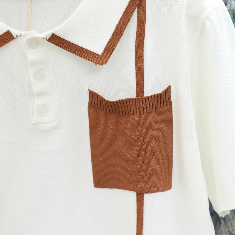 Pánské oblečení Lehké luxusní retro high-end barevně sladěné kapsy s krátkým rukávem Polo pánské letní tenké úzké klopové pruhované tričko s polovičním rukávem_voghion.com