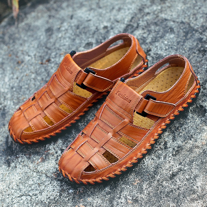 Chaussures de randonnée pour hommes en cuir Casual Trekking Sandales à sangle fermée pour hommes_voghion.com