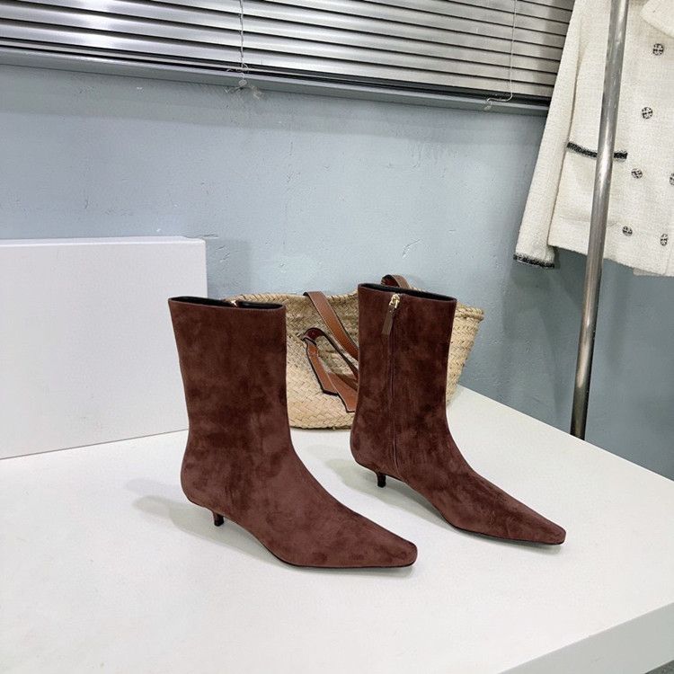 Stivali con tacco a spillo francesi con punta quadrata, stile autunno 2024, di alta qualità, con cerniera laterale in pelle._voghion.com