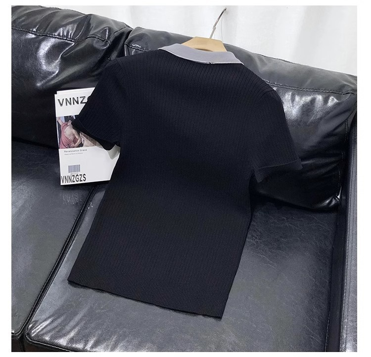 Herrenbekleidung Gestreiftes, kontrastfarbenes, kurzärmliges Poloshirt aus Strick für Herren, neue Sommerkleidung, hochwertiges, lässiges, atmungsaktives Revers-T-Shirt_voghion.com