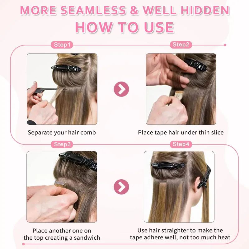 Extensiones de cabello con cinta adhesiva, cabello humano, trama de piel, 16 a 26 pulgadas, n.° 2, castaño oscuro, liso, para mujeres_voghion.com