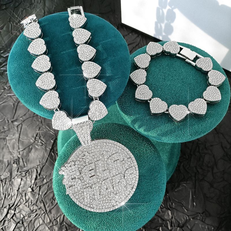 Unique Fashion Round Letter Hip-Hop Pendant New 15mm Heart Cuban Chain_voghion.com