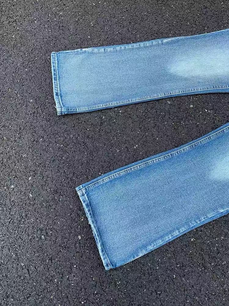 "Men's Ice Blue Flared Jeans – Lightning Wash & Subtle Distressing | Clean Fit Bootcut | Retro Revival Silhouette"_voghion.com