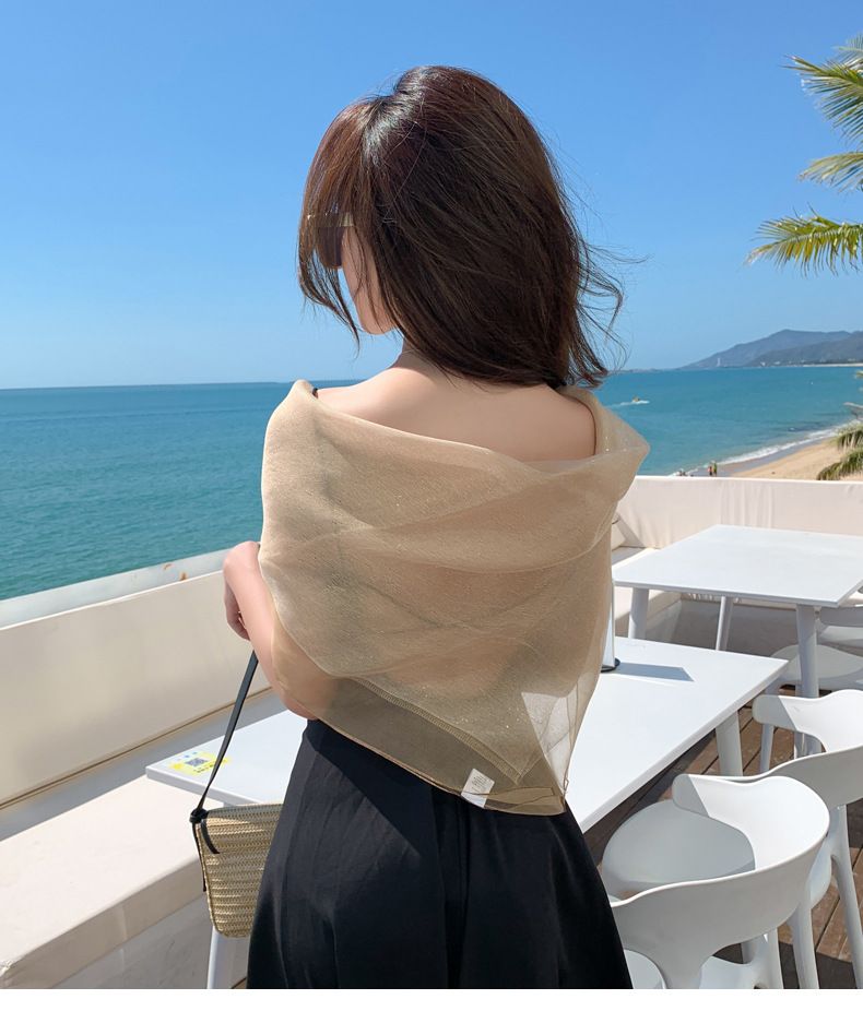Nuova edizione coreana da donna, versatile, in seta dorata, di lusso, decorazione, moda, protezione solare, spiaggia, sciarpa quadrata, scialle_voghion.com