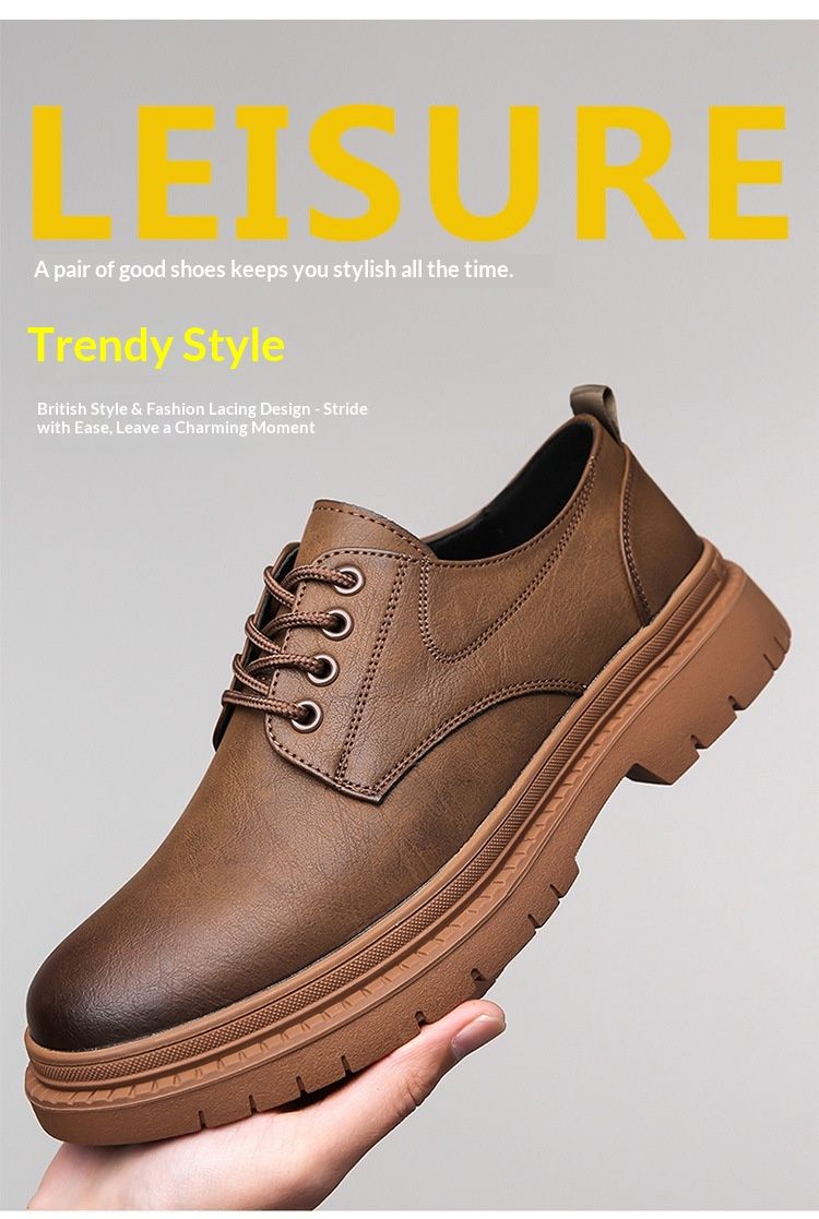 Glide Leather Frühling/Sommer Britische Derby-Schuhe mit dicker Sohle, lässige Herren-Martin-Stiefel, formelle Schuhe für Hochzeiten und Arbeit, niedrige Schafthöhe_voghion.com