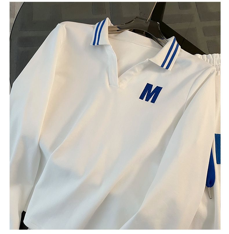Abbigliamento da donna Completo sportivo casual di alta qualità, felpa con colletto polo slim, pantaloni a gamba larga, completo in due pezzi_voghion.com