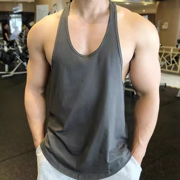Herrenbekleidung Sommersport Fitnessweste für Männer Schnelltrocknende große elastische Trainingsweste Eisen Laufoberteil_voghion.com
