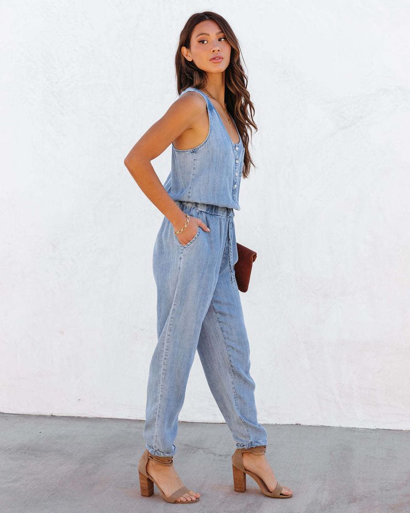 2023 lente en zomer dameskleding nieuw product losse mouwloze dames denim jumpsuit_voghion.com