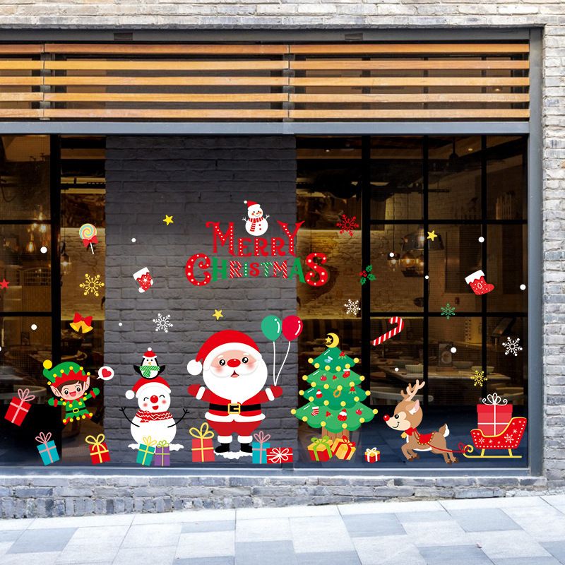 Weihnachtsaufkleber für Glastüren, fröhliche kreative Schaufensterdekoration im Einkaufszentrum_voghion.com