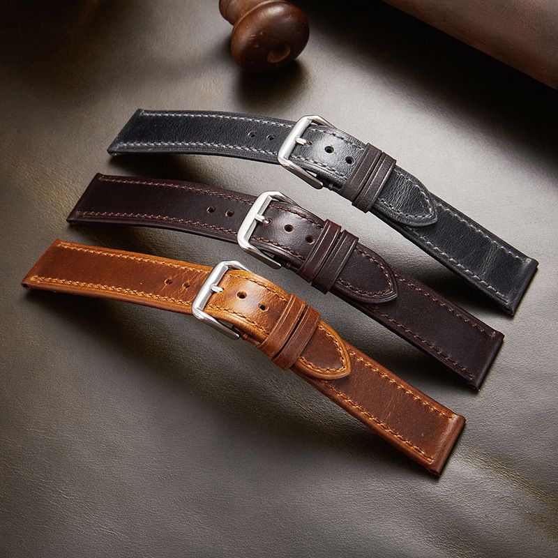 Vintage Italian Leather Watch Band - Genuine Oil Wax Leather, Ultra-Thin, Color-Changing Strap For 18/19/20/21/22mm Watches, Retro & Elegant Style_voghion.com
