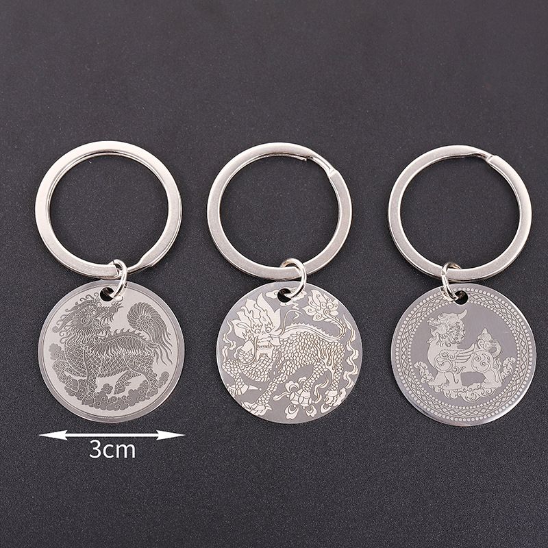 Nuovo portachiavi fai da te in acciaio inossidabile Pixiu Guardian, portachiavi in acciaio inossidabile con ciondolo e scritta regalo_voghion.com