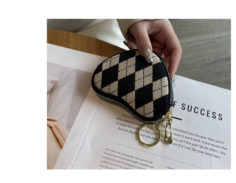 Portamonete in tela a righe vintage - Mini portafoglio classico a quadri per donna, compatto ed elegante da portare tutti i giorni_voghion.com