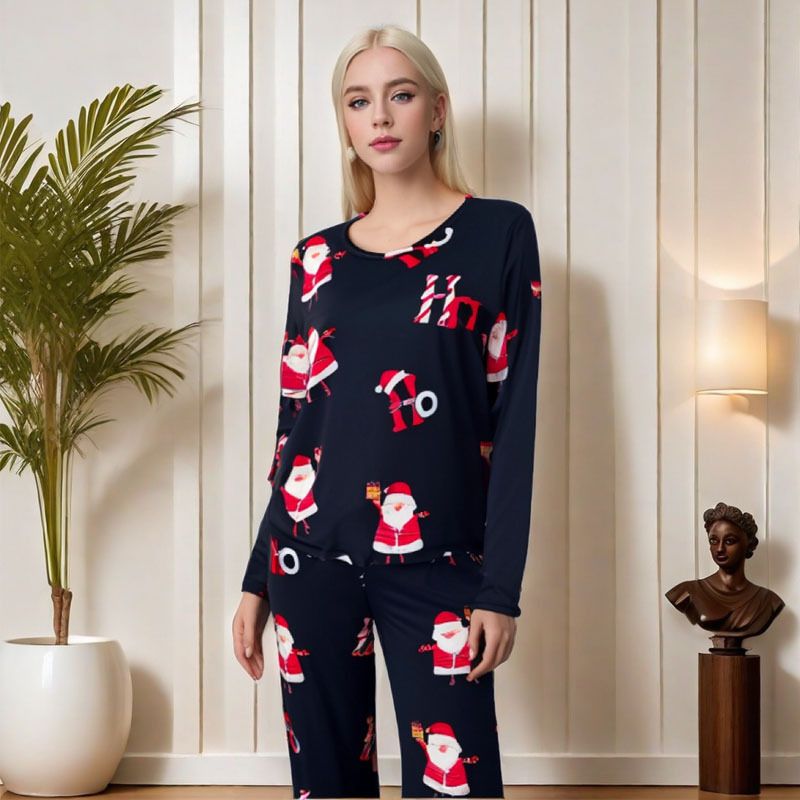 Herbst Winter Weihnachten Stil Neue Ärmel Lange Hosen Gedruckt Pyjamas Für Frauen Einfache Casual Homewear Set_voghion.com