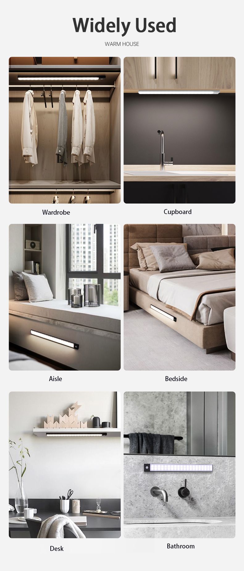 Motion Sensor Wireless LED Light USB Rechargeable Night Cabinet Wardrobe Lamp Under Backlight For Kitchen Led_voghion.com