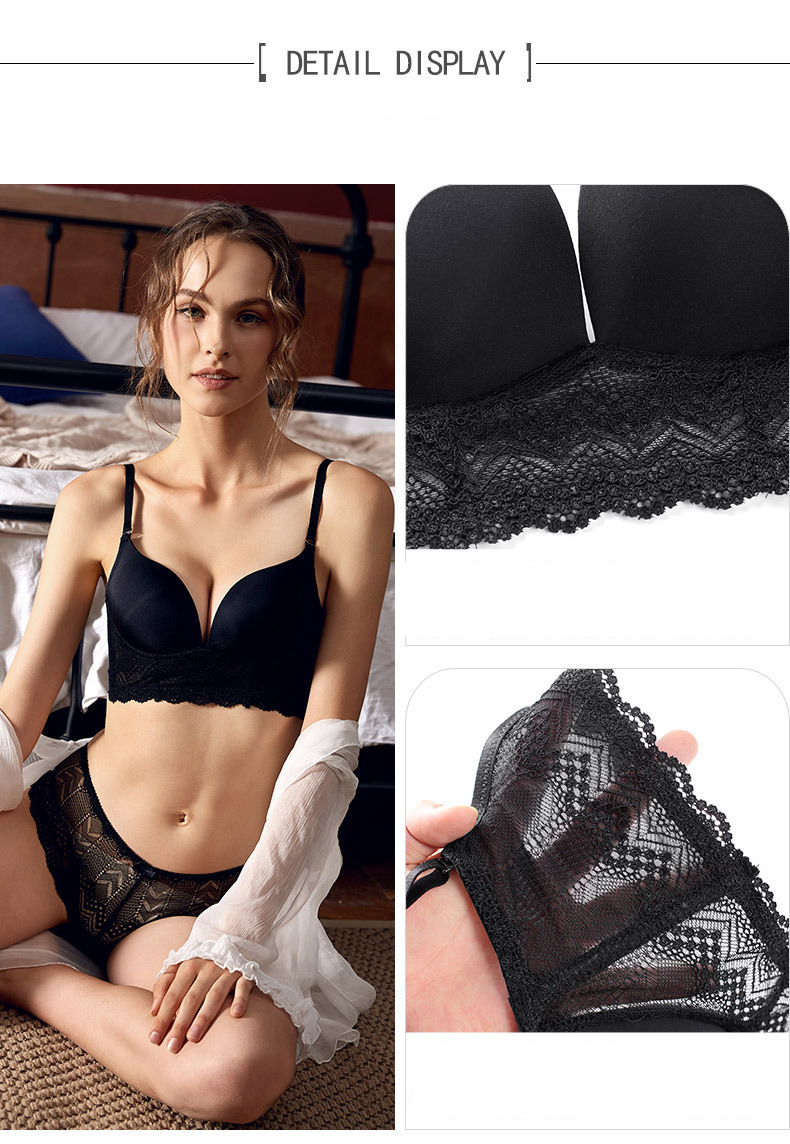 Ropa interior sexy para mujer, sujetador grande sin espalda en forma de U, hermoso sujetador de encaje en la espalda, sin costuras, sin aro de acero, ropa interior push-up de pecho pequeño, verano_voghion.com