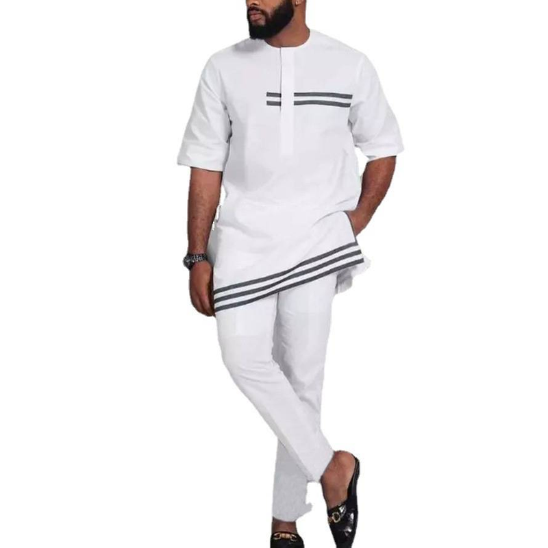 Herrenbekleidung Neue Sommer Herbst Streifen Einfarbig Einfache Herren Casual Fashion Set_voghion.com