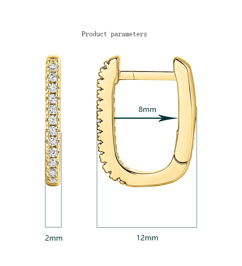 HOOPS Personalized Diamond U Shaped Earrings For Women Temperament Straight Pin Earrings For Women 14k Gold_voghion.com