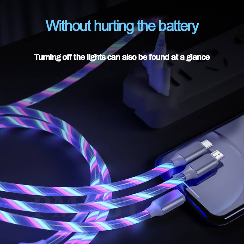 3 In 1 Glowing LED Light Cable Mobile Phone Charging Cables Micro USB Type C Charger For Samsung Xiaomi IPhone Charge Wire Cord_voghion.com
