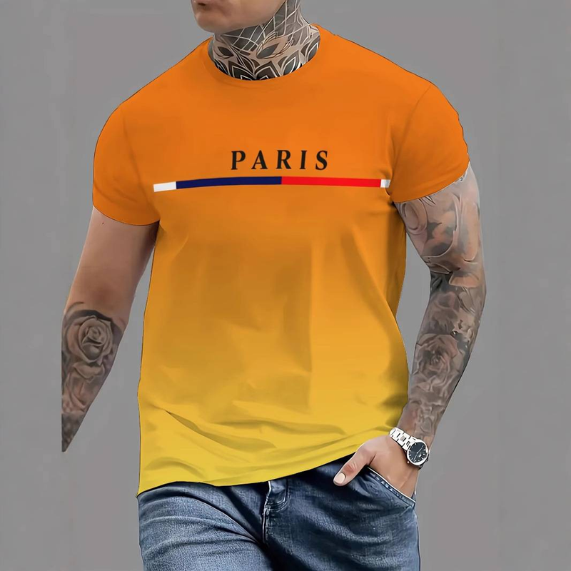 T-shirt da uomo con stampa a maniche corte, girocollo e casual, con lettere_voghion.com
