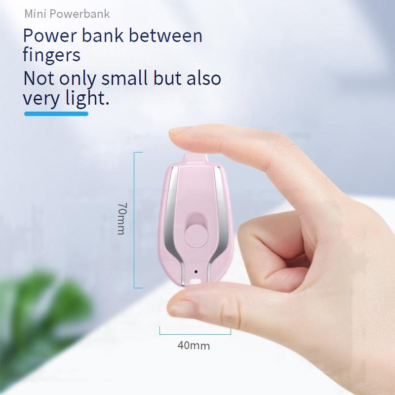 Ultraflache Schlüsselanhänger-Powerbank 1500 mAh – Tragbares kabelloses Ladegerät mit integriertem Kabel, Mini-Notladegerät für iPhone/Android_voghion.com